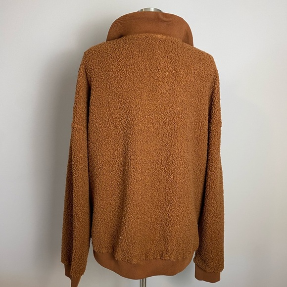 NWOTs Royal & Reese Teddy Bear Fleece Chevron Retro 80s 1/4 Zip Pullover Jacket - Picture 4 of 13